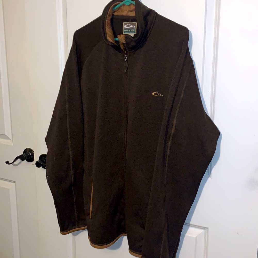 Mens DRAKE WATERFOWL SYSTEM Full Zip Sweater Fleece Jacket Brown Size XL
